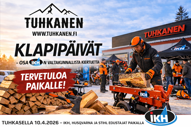 Sahap&auml;iv&auml;t Tuhkasella 10.4.2026 &ndash; IKH, Husqvarna ja Stihl edustajat paikalla Sotkamossa